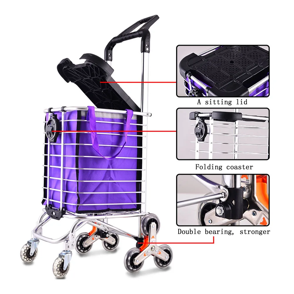Grocery Laundry Utility Foldable Shopping Cart Grocery cart small cart climb Stair Climbing with Cover