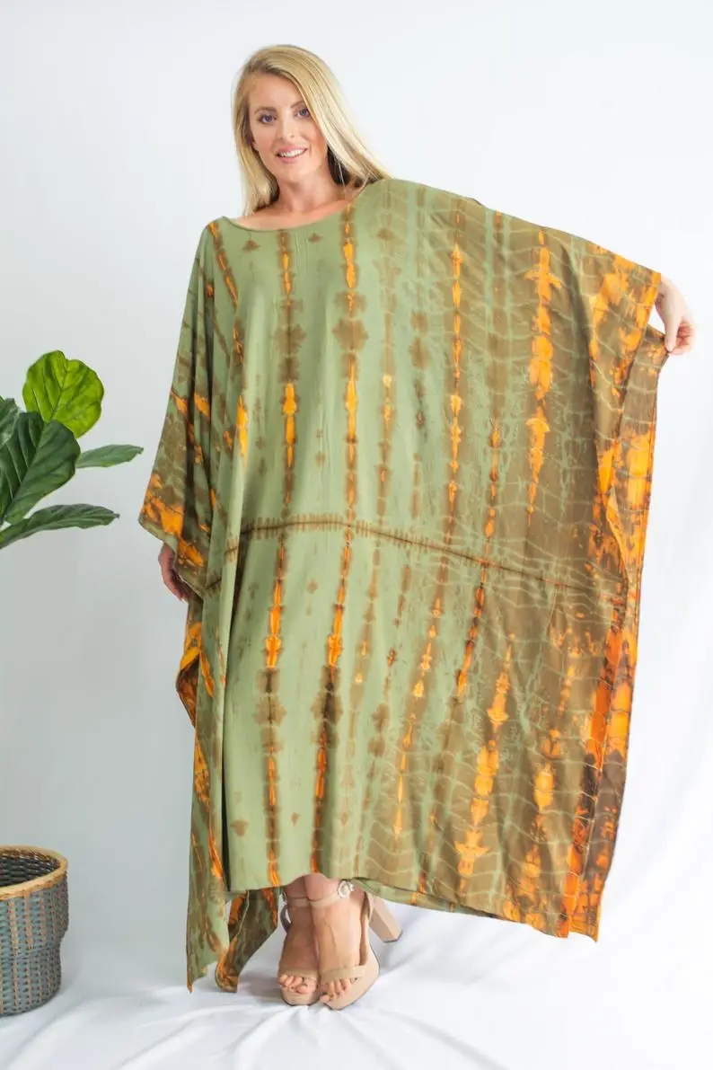 2022 New Arrival Summer Women Clothing Kaftan Manufacturers India Long Sleeve V-neck Tie Dye Kaftan Beach Clothing kaftan dress