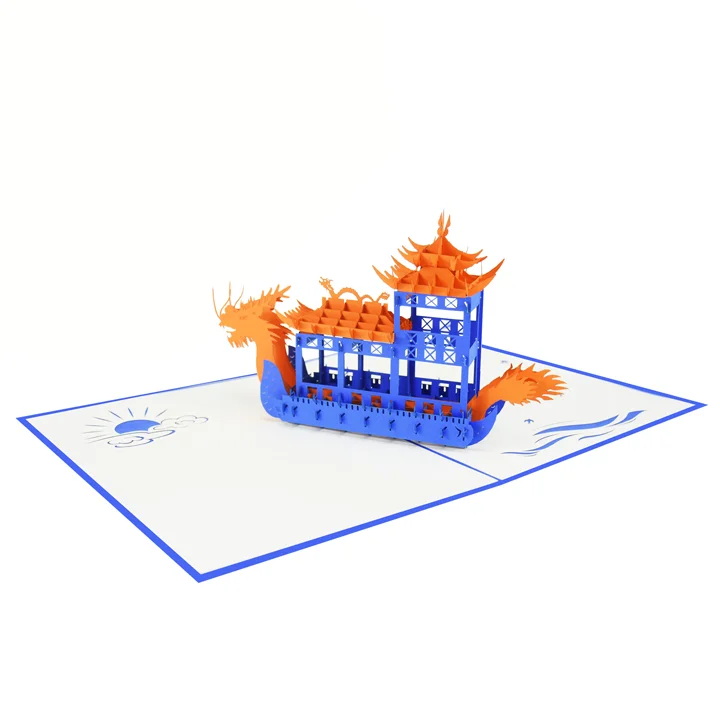 Transportation Vehicle Dragon Ship Pop Up Card New Design 3D Laser Cutting Wholesale Vietnam