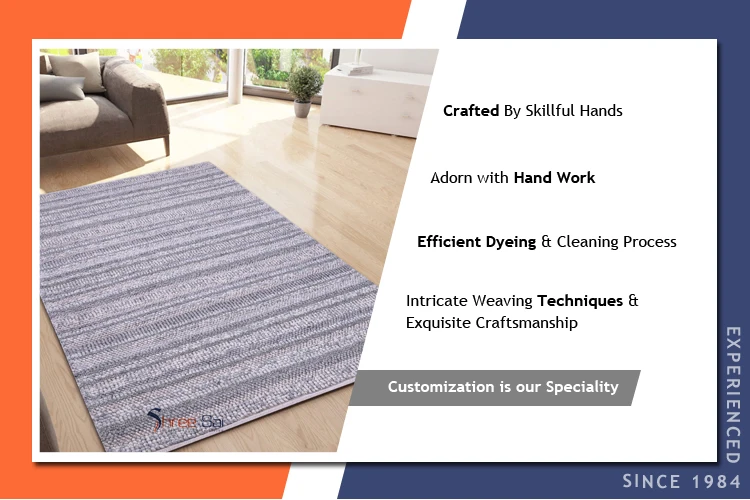 Handmade Wall-to-Wall Carpets Indian Manufacturer & Supplier Embroidered Textured Wool & Cotton Hand Woven Carpet For Sale