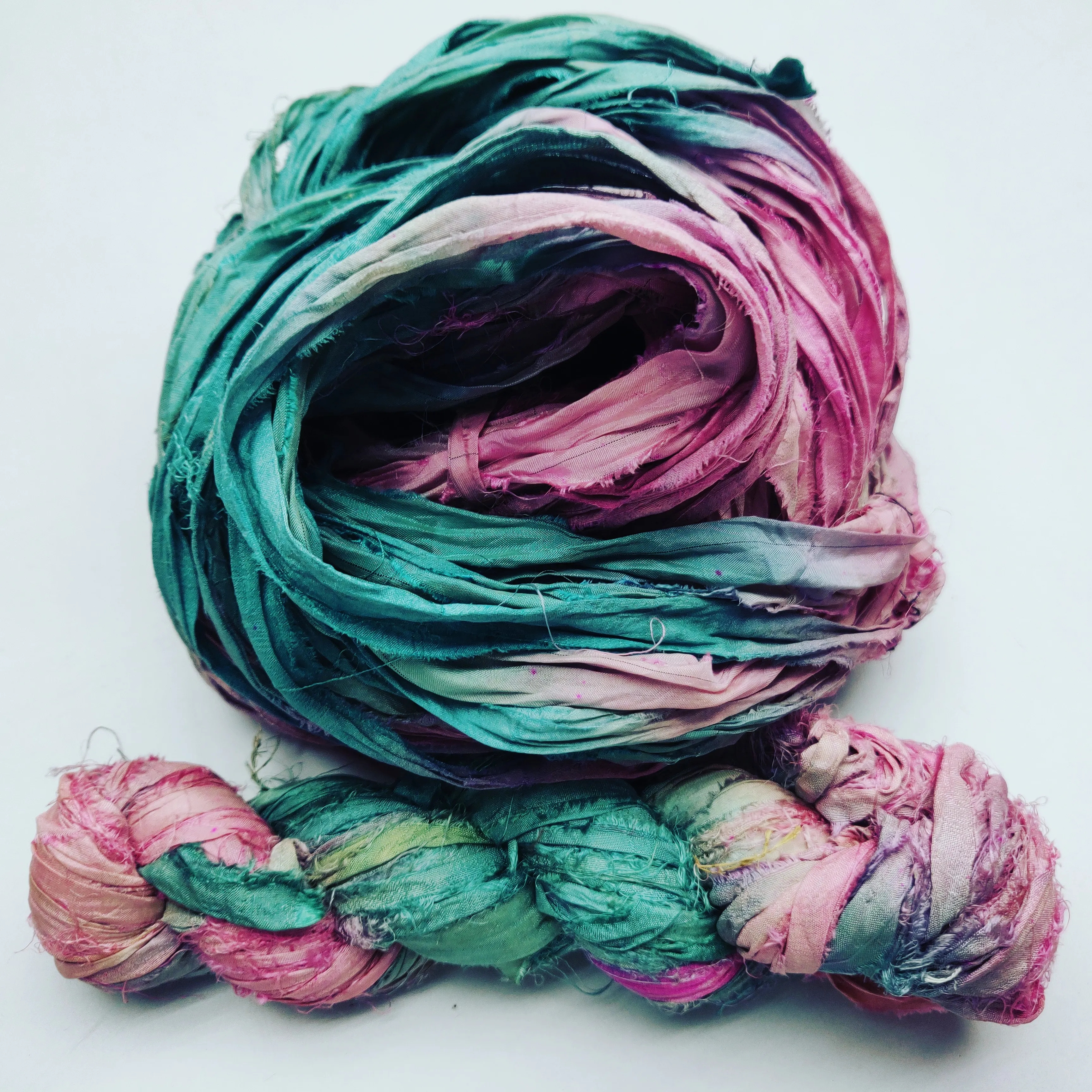 Recycled Sari silk ribbon eco friendly sustainable use for gift wrapping macrame knitting crochet art craft weaving jewellery