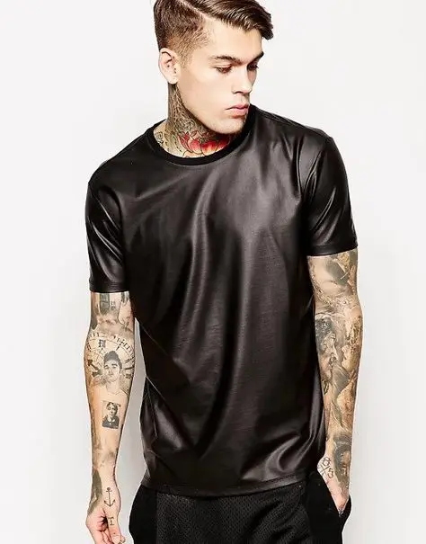 Sleeveless Sports Leather T Shirt Men Casual Hot Selling Black Blank Genuine Leather Tee Shirts