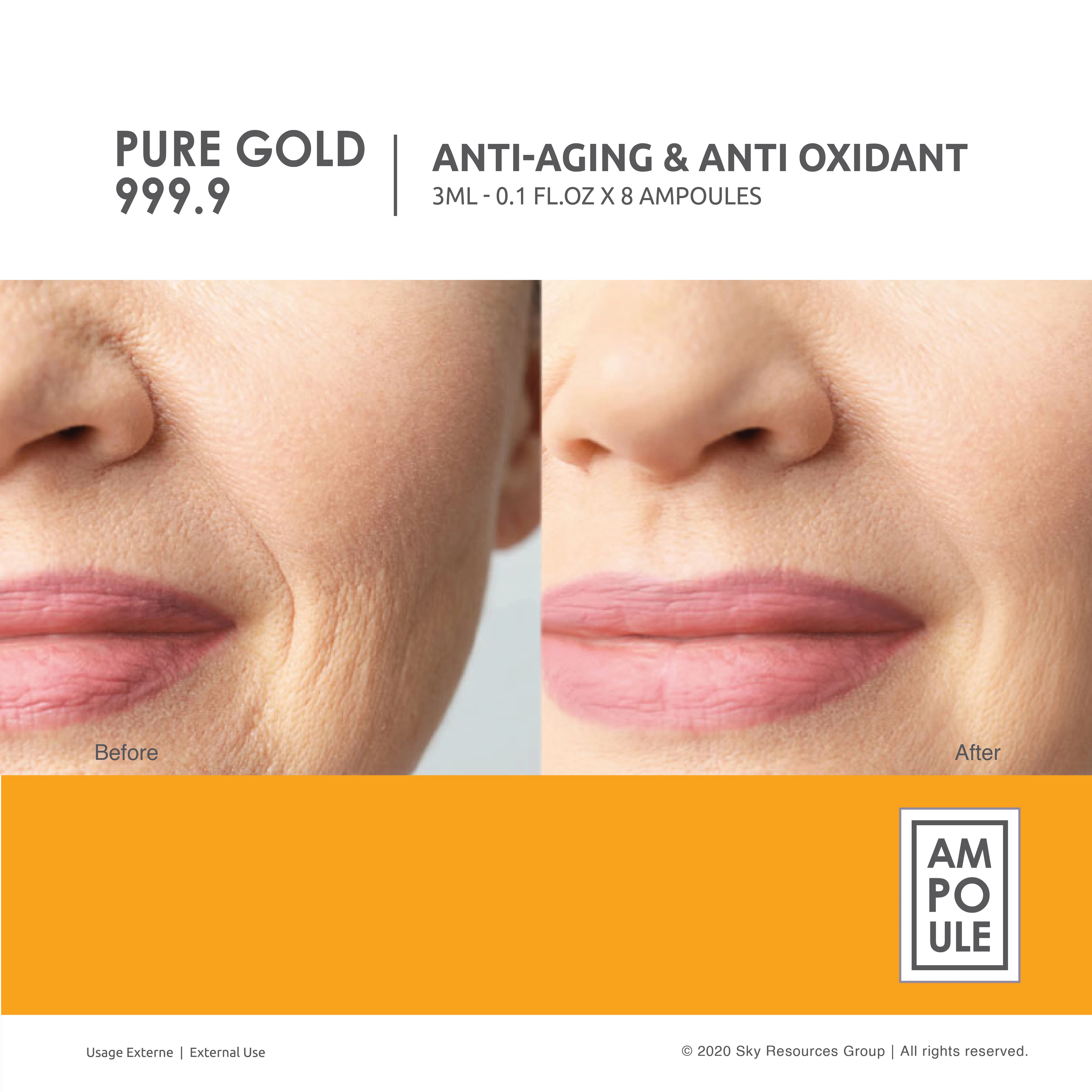 Luxury Pure Gold 999.9 Glass Ampoule Serum Deep Moisturizing Collagen Facial Essence 24K Gold Anti-Wrinkle for All Skin Types