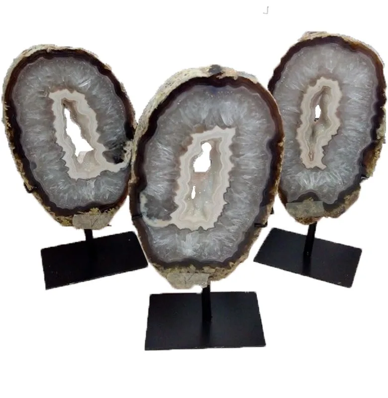 AGATE SLAB ON METAL STANDS