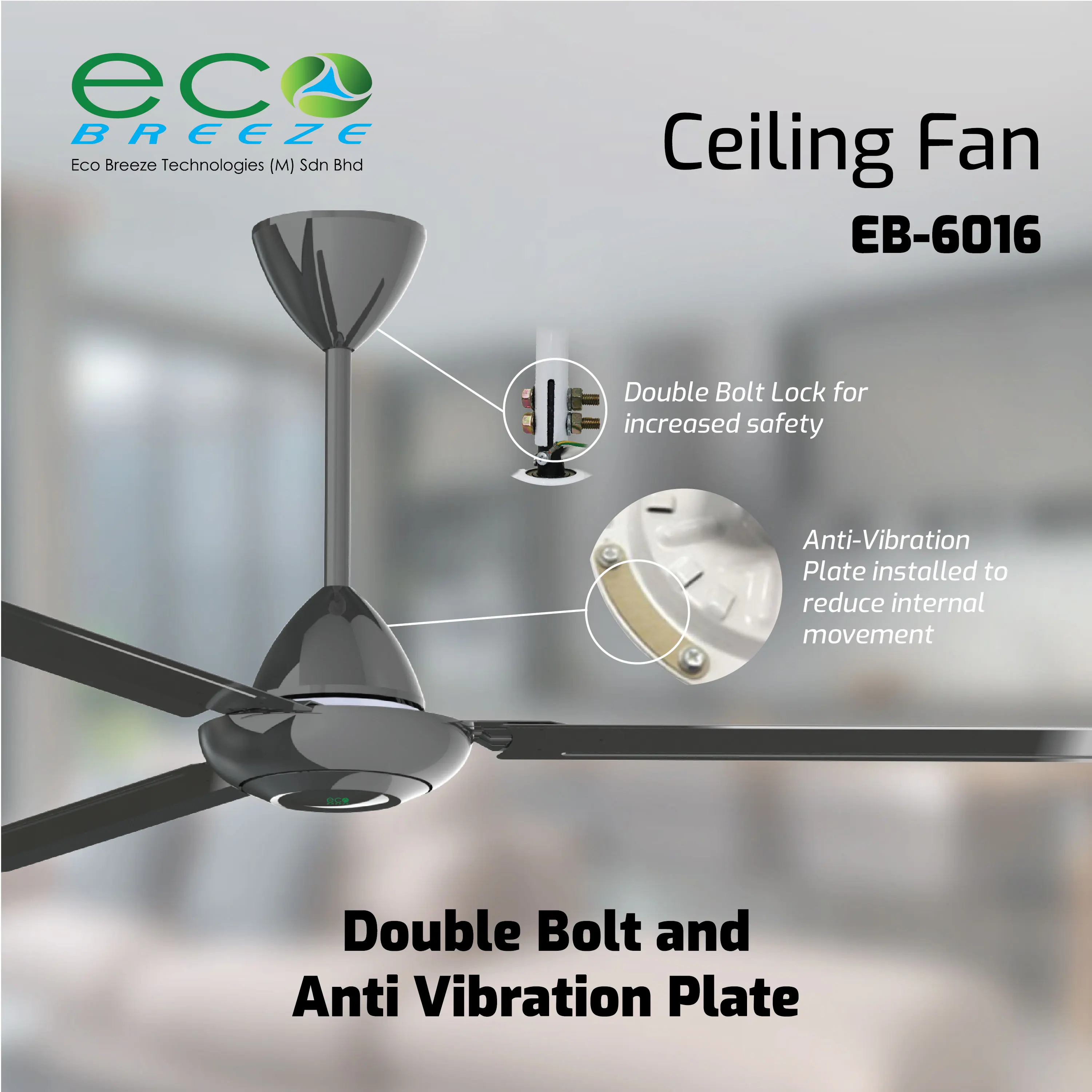 Free spare parts 56 inch Ceiling Fan Malaysia 3 Blades Black AC Regulator Copper (EB-6016)