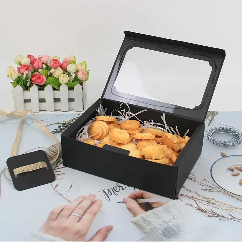 Factory wholesale spot kraft paper candy box transparent window cookies PVC gift box wedding