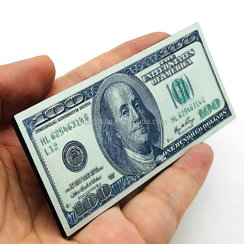 100% Custom Logo 100 US Dollar Bill Money Fridge Magnet Gift Double Sided Magnet Foil Fridge Magnets Souvenir
