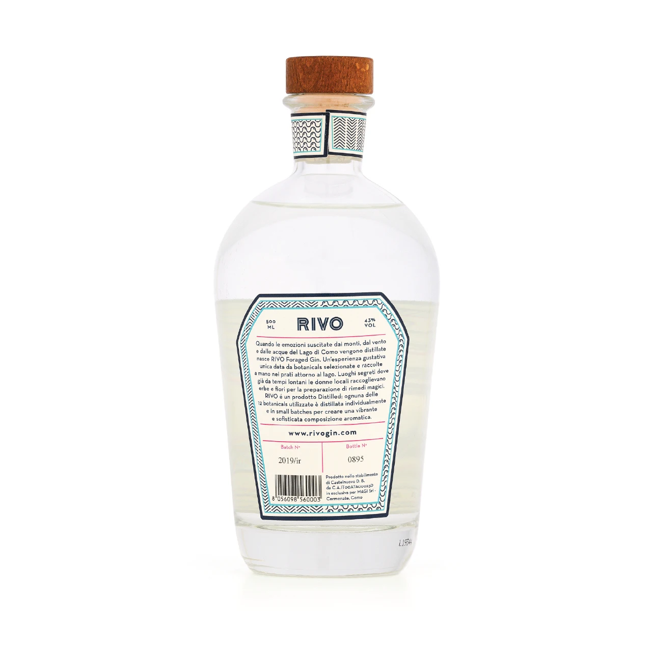 Top quality made in Italy RIVO Gin (50cl) from Lake Como for cocktail Bars