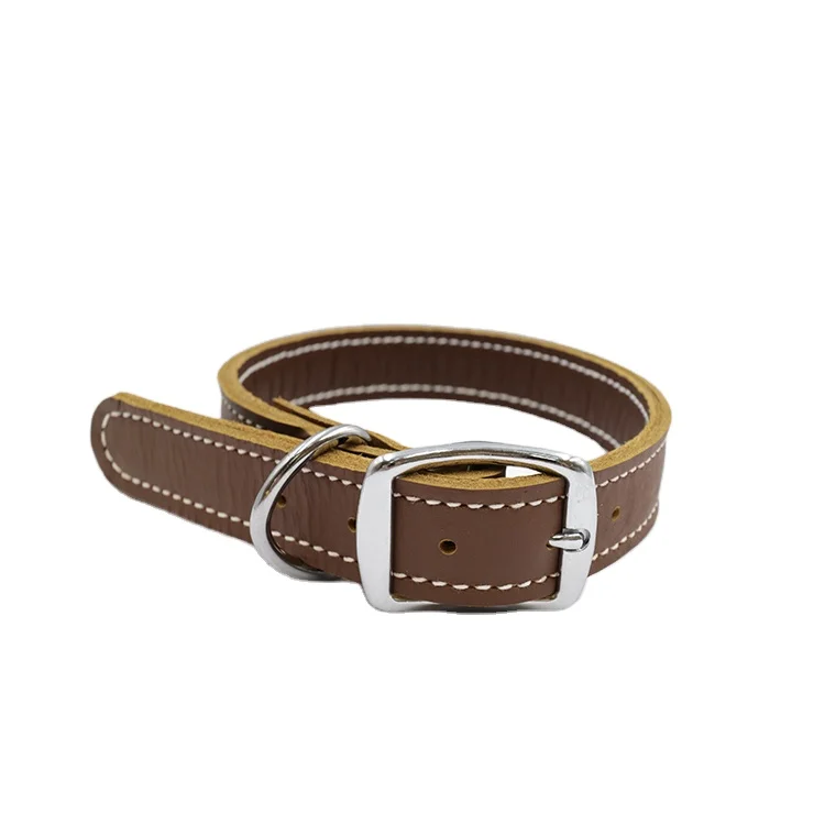 Двухслойный ошейник из натуральной кожи для домашних животных, ошейник из 100% воловьей кожи для собак и кошек