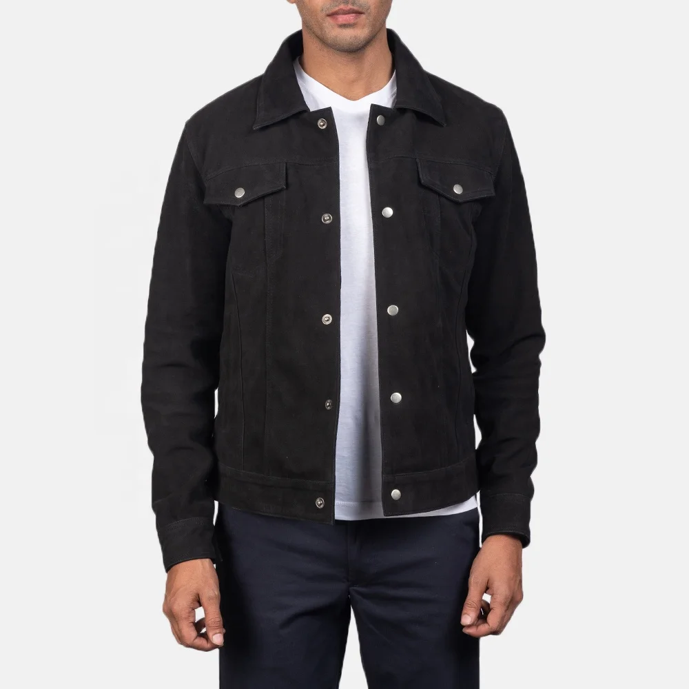 Men Custom Cotton Jeans Bomber Jacket with Front Pockets / Men Motorbike Jackets Quilted in Black