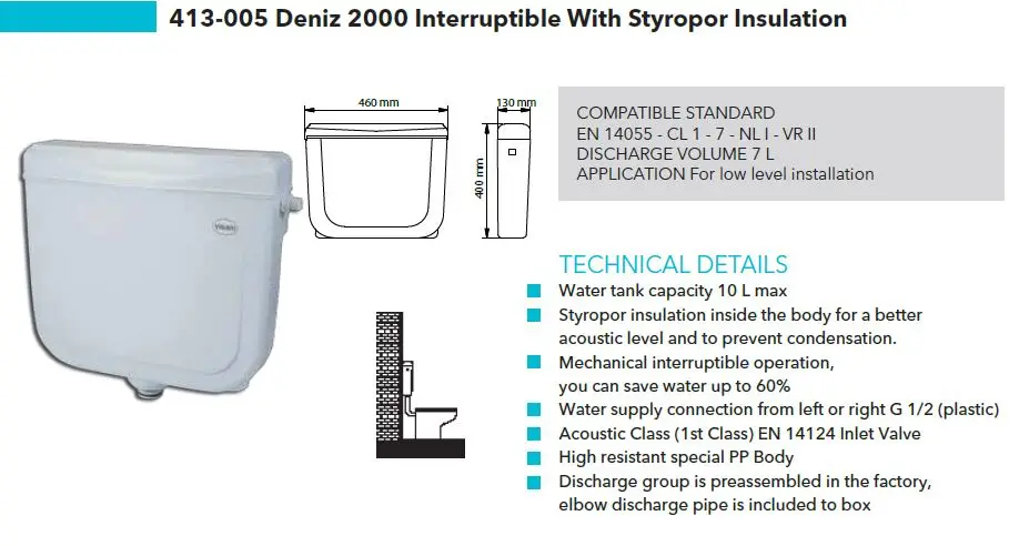Deniz 2000 Interruptible Plastic Cistern With Styropor Insulation