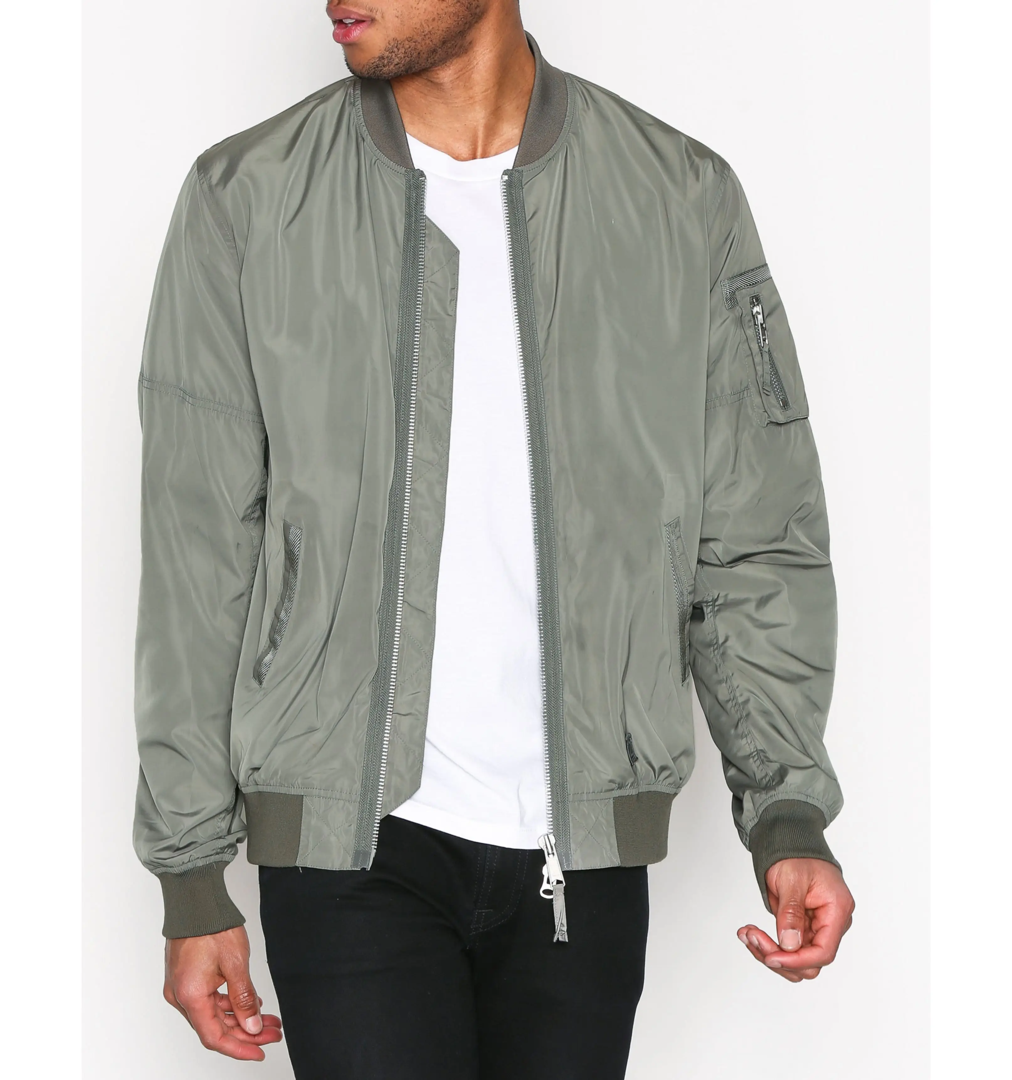 Custom Bomber Jacket Nylon Plain MA-1 Flight Jacket Men / sleeve pocket bomber jacket / alpha bomber jacket