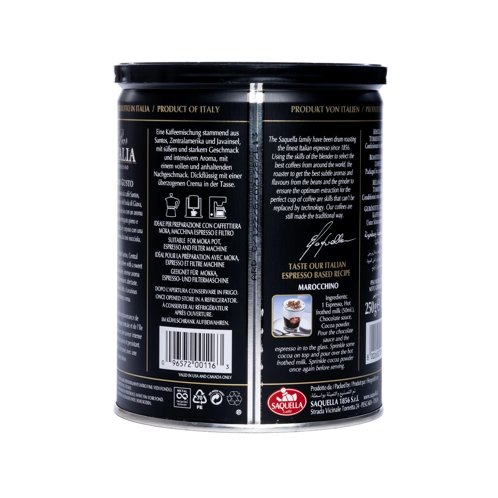 Made in Italy 250 gr Bar Italia Gran Gusto Ground Coffee for everyday