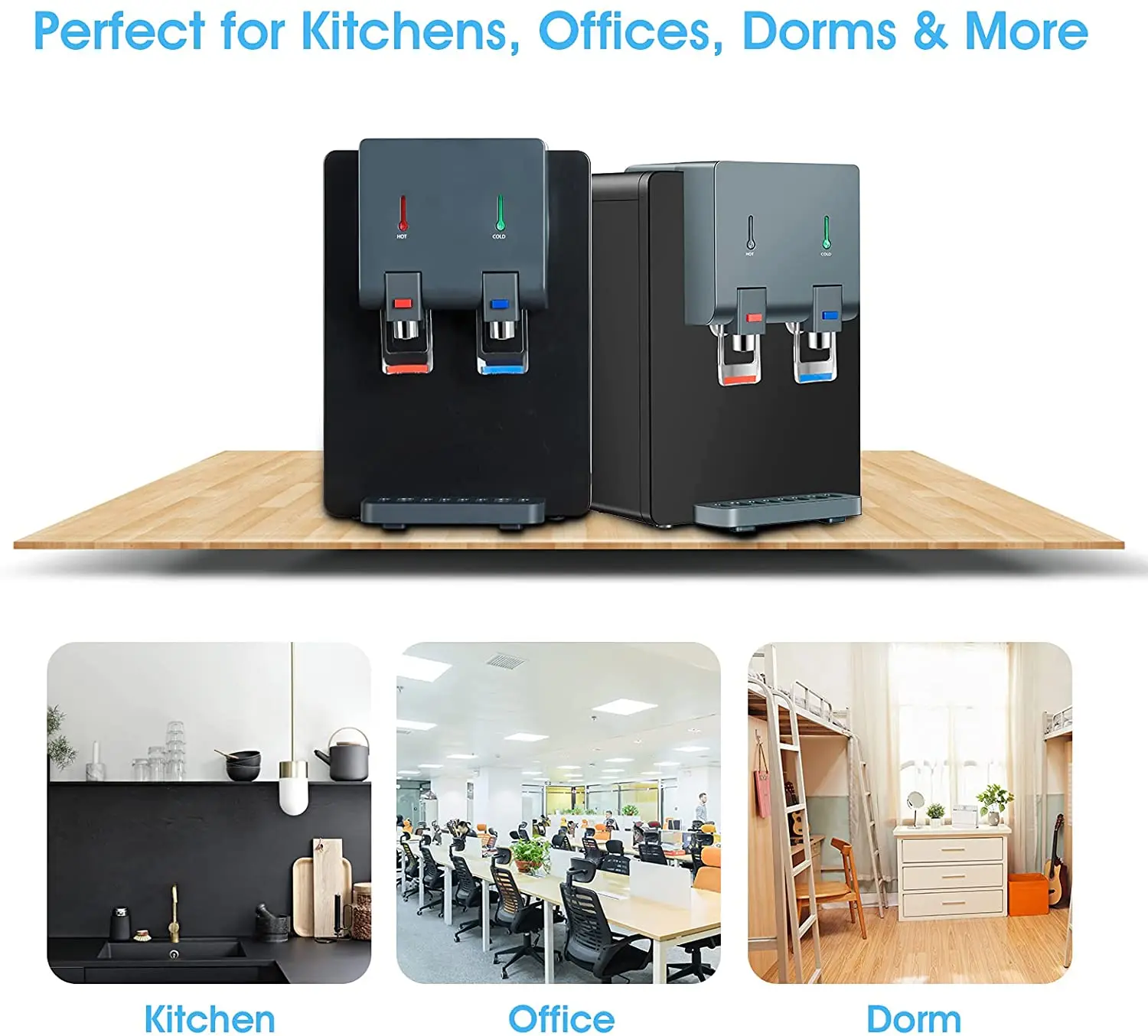 Premium Countertop Water Cooler Dispenser, Holds 3 or 5 Gallon Jug Top Loading, Hot and Cold Water