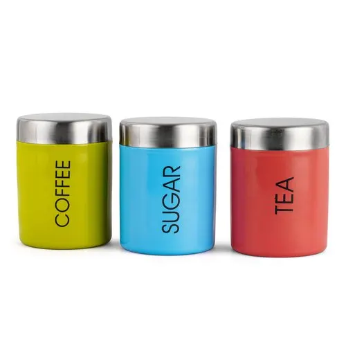 Top Selling Wholesale Pure Stainless Steel Kitchen Storage Canister Air Tight Canister Sugar Coffee Tea Canister Set Funky Color