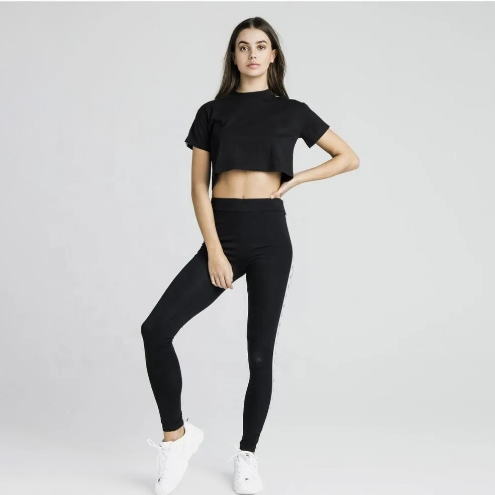  Оптовая продажа новые простые футболки женский короткий рукав сексуальный кроп-топ на заказ футболка с контрастной полосой