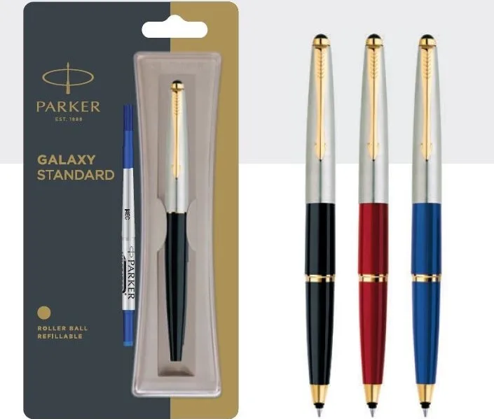 Rollerball pen Parker galaxy standard stainless steel gold trim Black/Blue/Red Barrel premium parker rollerball pens
