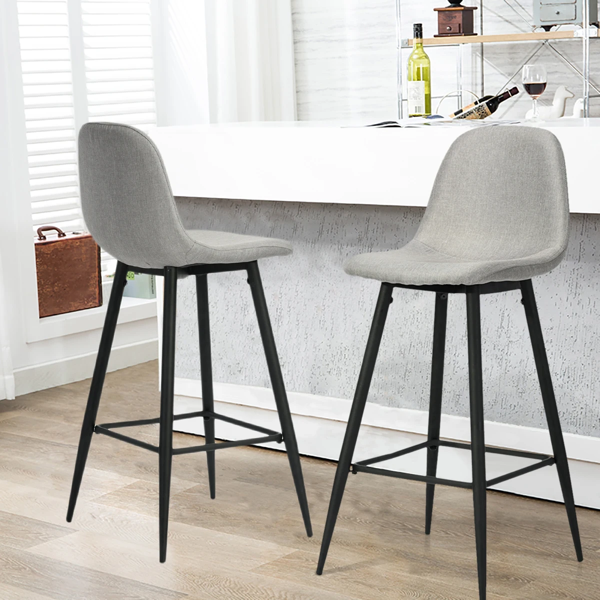 DROPSHIP OK US/CA Set of 2 Indoor Scandinavian Barstool Bar Chair in Steel Legs and Fabric Cover