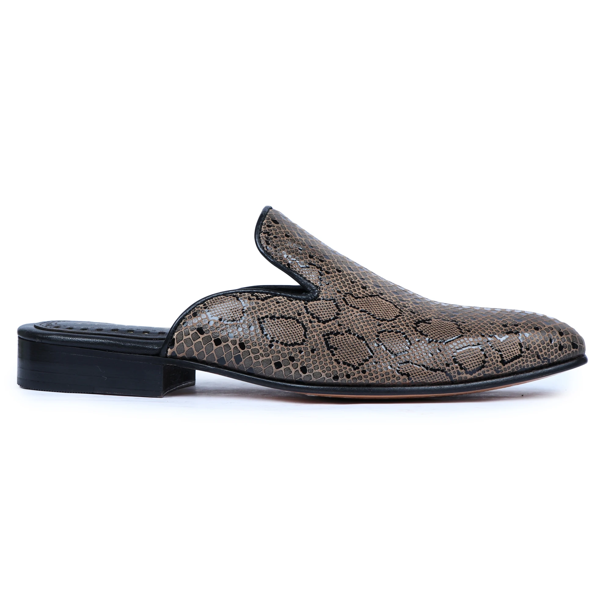  Оптовая продажа по лучшей цене 100% натуральная кожа тисненый питон мужские туфли-мюли для вечеринки свадьбы коричневого и черного цвета