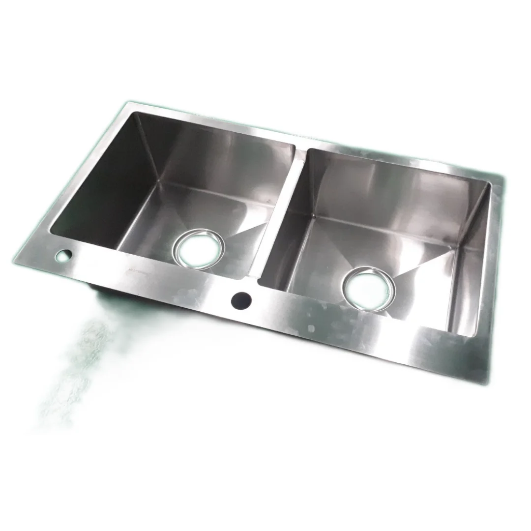 High quality double bowls Handmade Kitchen Sink with siphon set Made In Vietnam International standard