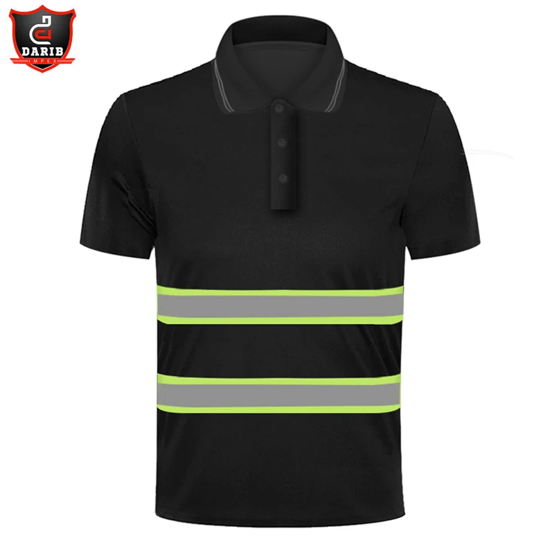 High Visibility Polo Shirt Two Tone Black Safety Polo Shirts Reflective Stripes Hi Vis Construction Clothing