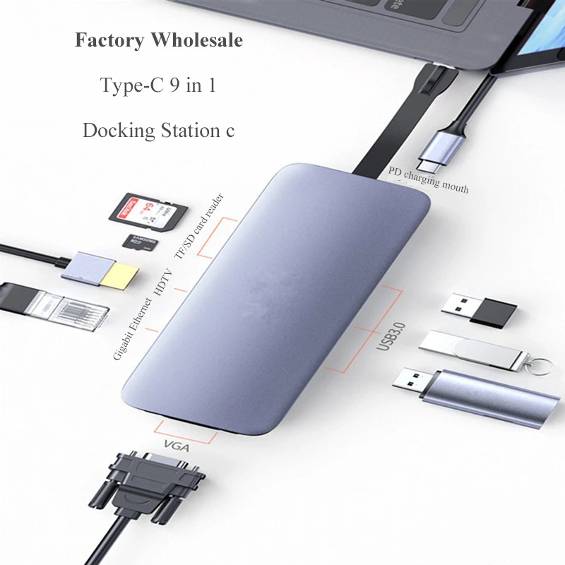 9 In 1 Docking Station USB C Hub Metal Usb30 Multiport Type C