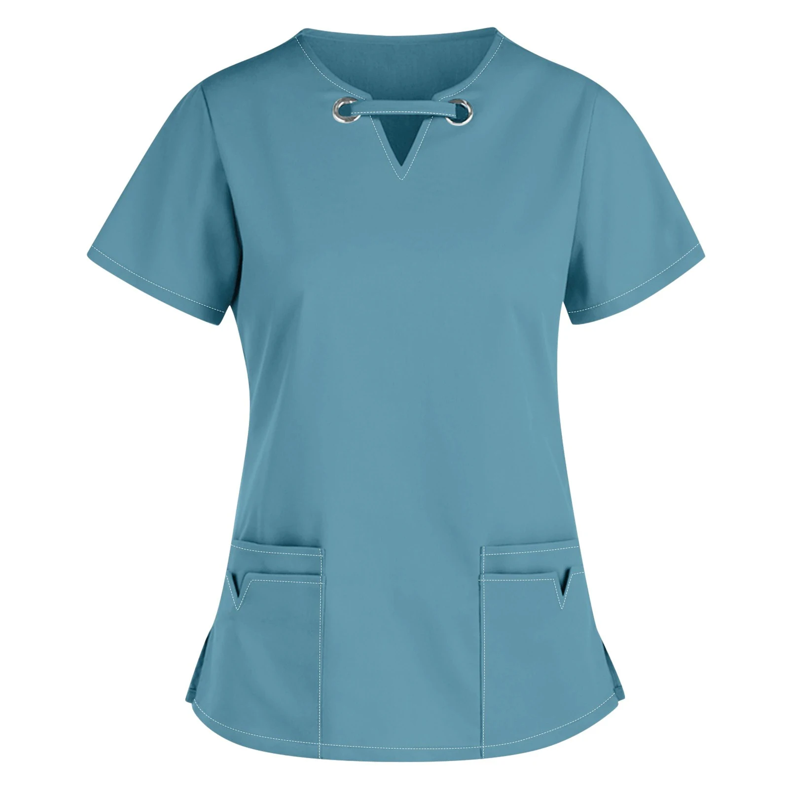 Healthcare Tunic Workwear Solid Scrub Tops Women Short Sleeves Hospitality Maid Nurses Cares Therapist Dentist Uniform