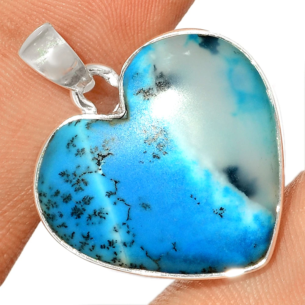 Индийский производитель ювелирных изделий, Женские Подвески из нержавеющей стали с синим дендритическим опалом