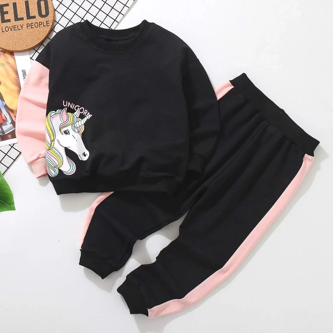 Unicorn graphic sweatshirt and Jogger set for girls Kids jogging set pink toddler children winter clothing Tracksuit