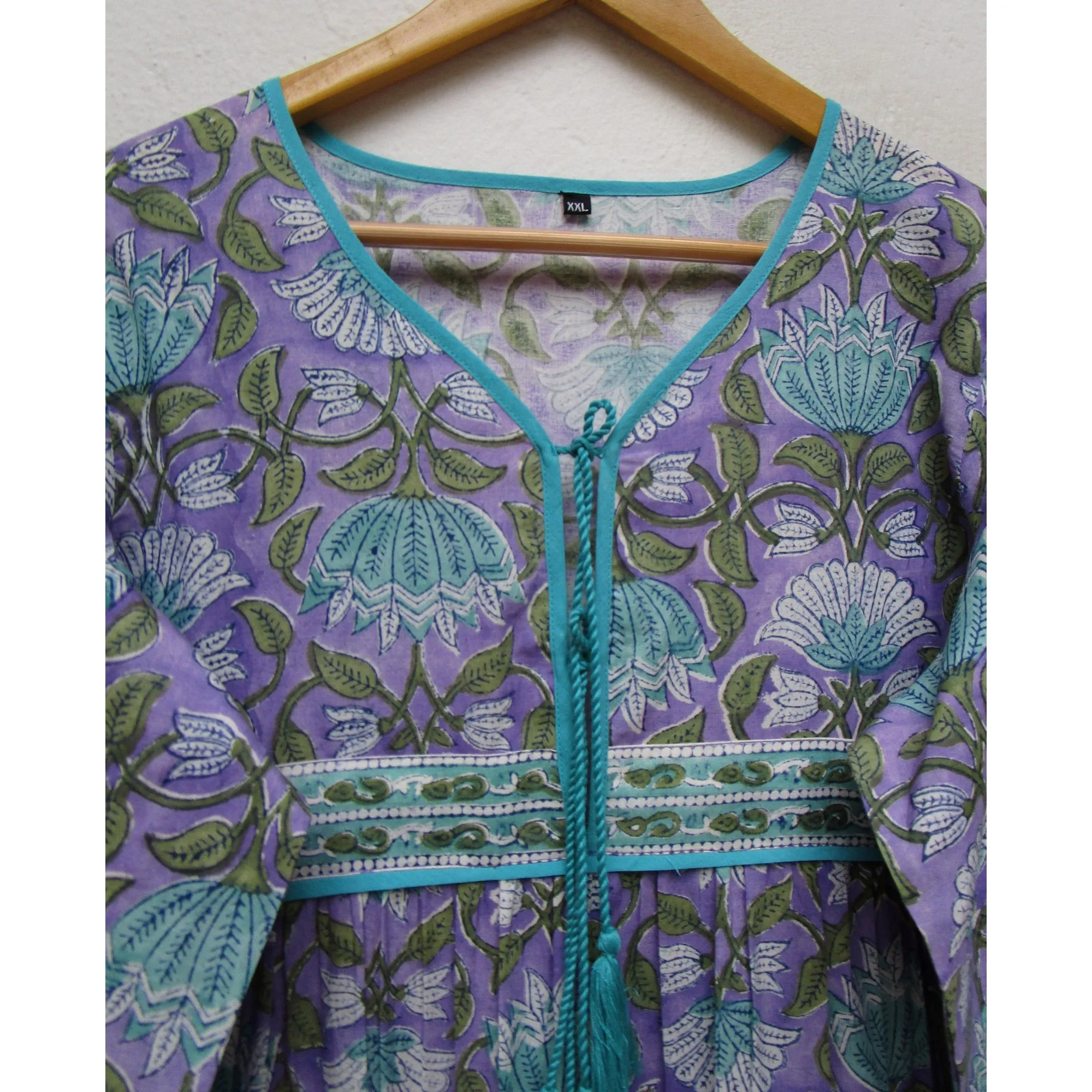 ambitious flower look hand block  printed cotton Indian maxi style look women dress - travel wear dress