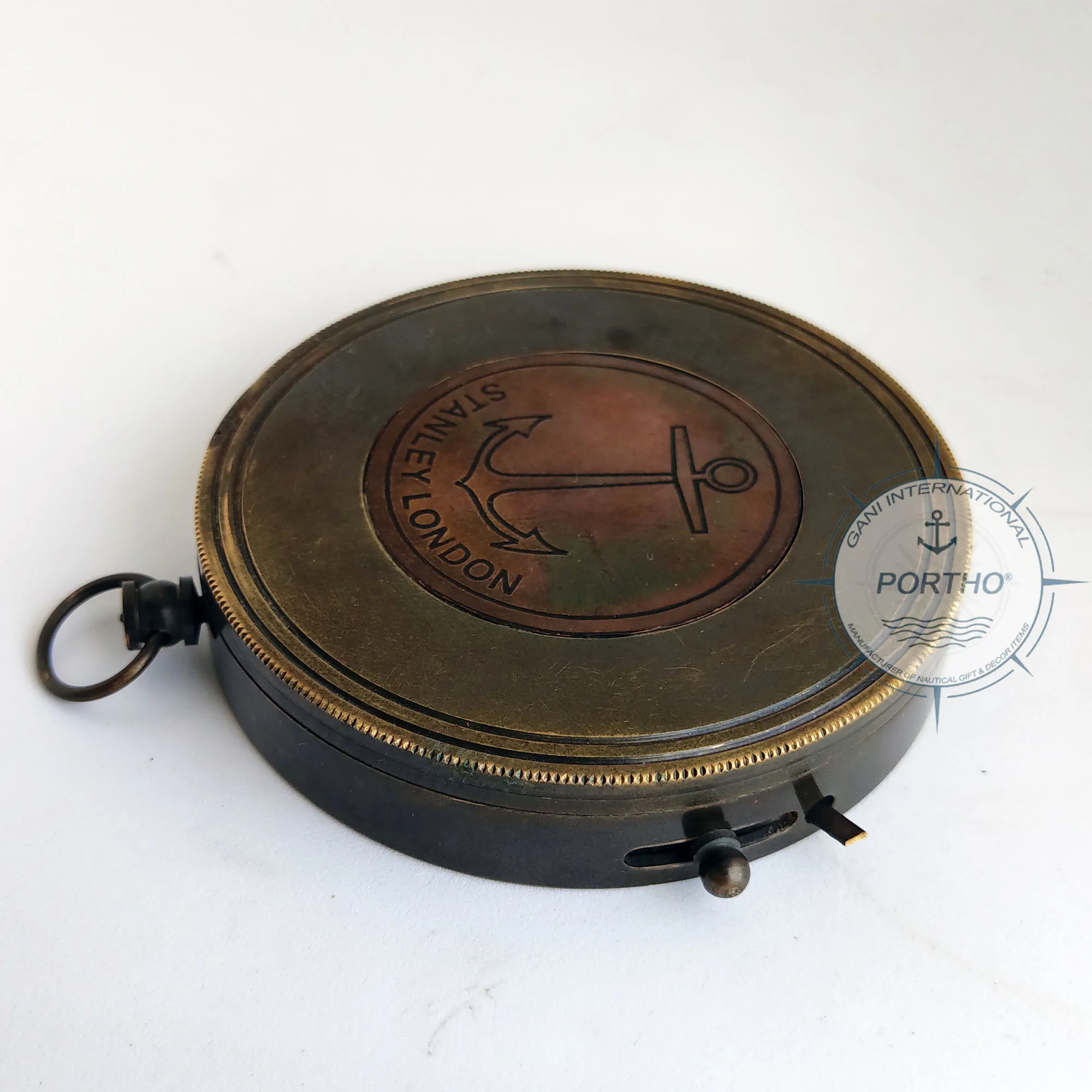  Nautical Antique Brass Anchor Flat Pocket Compass Marine Camping Hiking