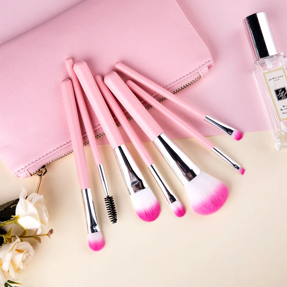 Low Moq Professional 7pcs Pink Makeup brushes Tools Powder Foundation Cosmetics Makeup Brush Set