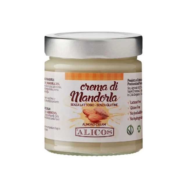 Made in Italy top quality gluten free and milk free 190 g jar sweet vegan food almond cream for all ages