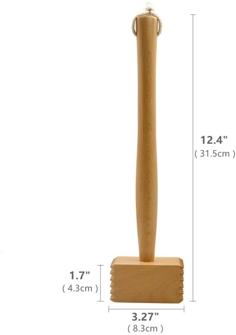 Wood Meat Tenderizer Heavy Duty Hammer Mallet Tool & Chicken Pounder