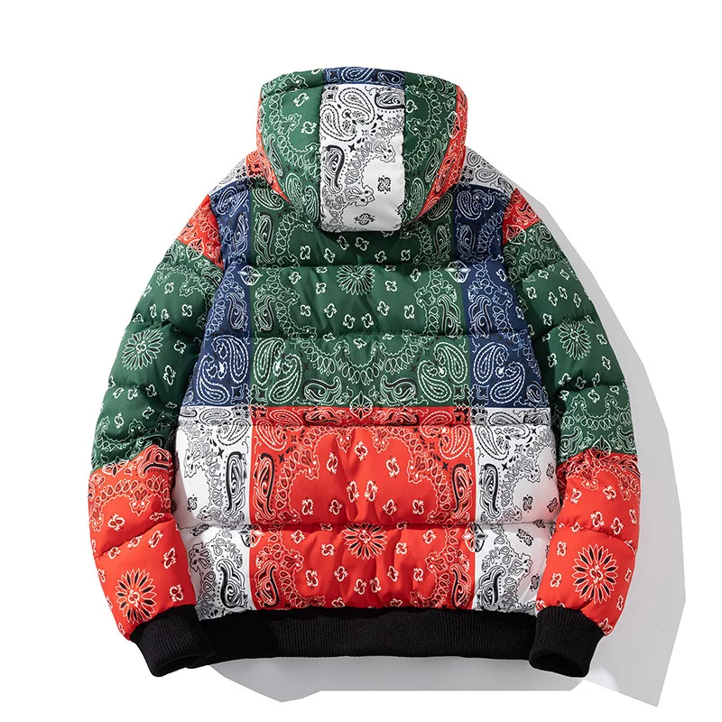 Новое поступление мужская изготовленный на заказ волшебный дизайн (джиу джицу) сублимированное печатных со стоячим воротником молнии пуговицах стеганное зимнее пальто хлопковой подкладке для фирменные бандана куртка-пуховик