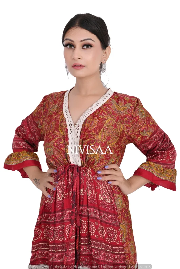 Красивое красное расклешенное летнее платье с длинными рукавами в Европейском стиле Пляжное для девочек и женщин по оптовой цене