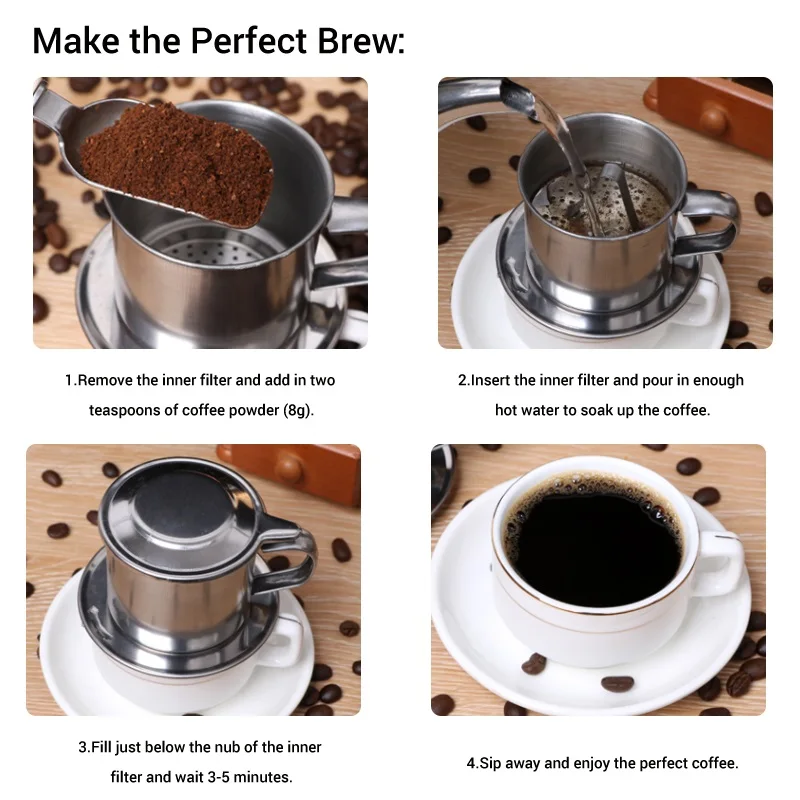 Vietnam Round Metal Filter Coffee Espresso Size Phin with Minimalist Design Style For The Perfect Coffee