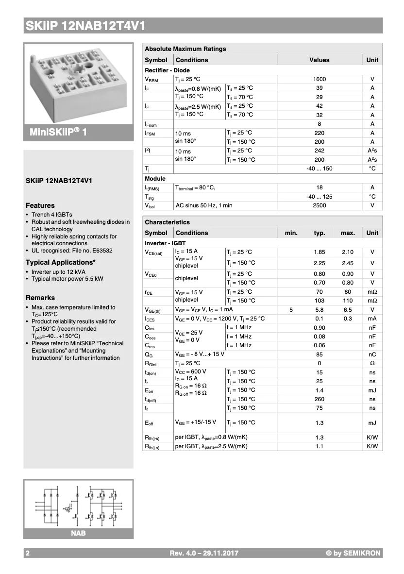 Good Quality Original And Certified SKiiP 12NAB12T4V1 From Germany Other Sensors Motion Sensors