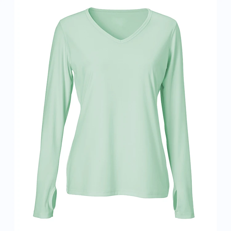 2020 Custom Womens Long Sleeve Graphic Tees Ladies Printed V Neck  Thumb Hole T Shirts