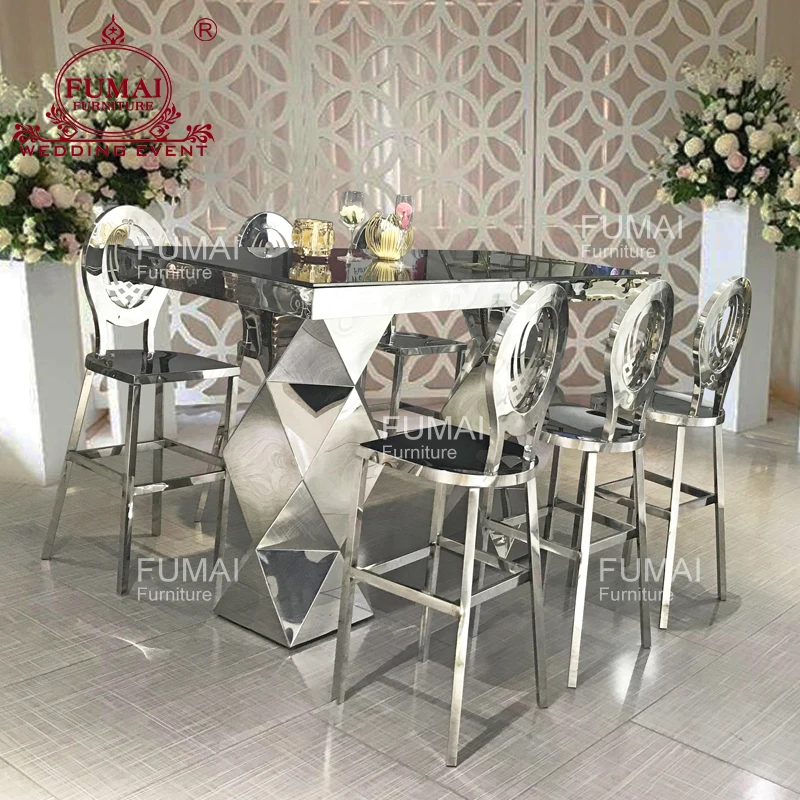 Two Legs Long Stainless Steel Mirror Bar Display Cocktail Table