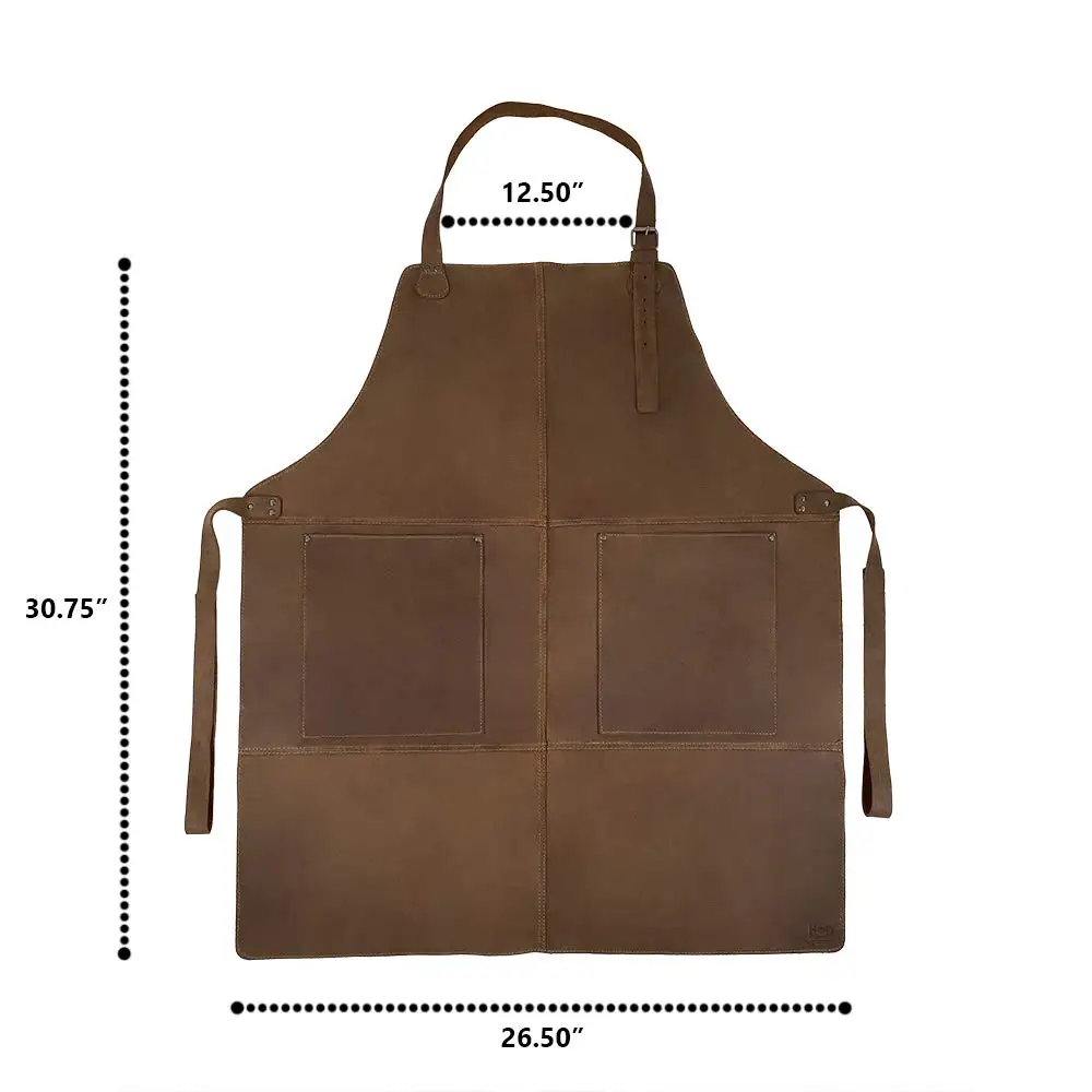 Real Cow Leather Hide & Drink, Durable Leather Apron/Utility/Tool Pockets/Adjustable/Chef/Butcher/Metalworker/Carpenter