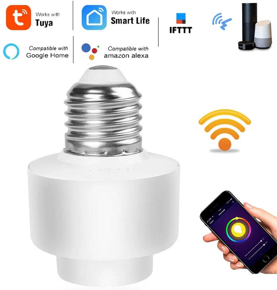 
WiFi Smart Light Base for Smart Life Tuya APP Remote Control E26 E27 Bulb Socket Work with Alexa Home IFTTT 