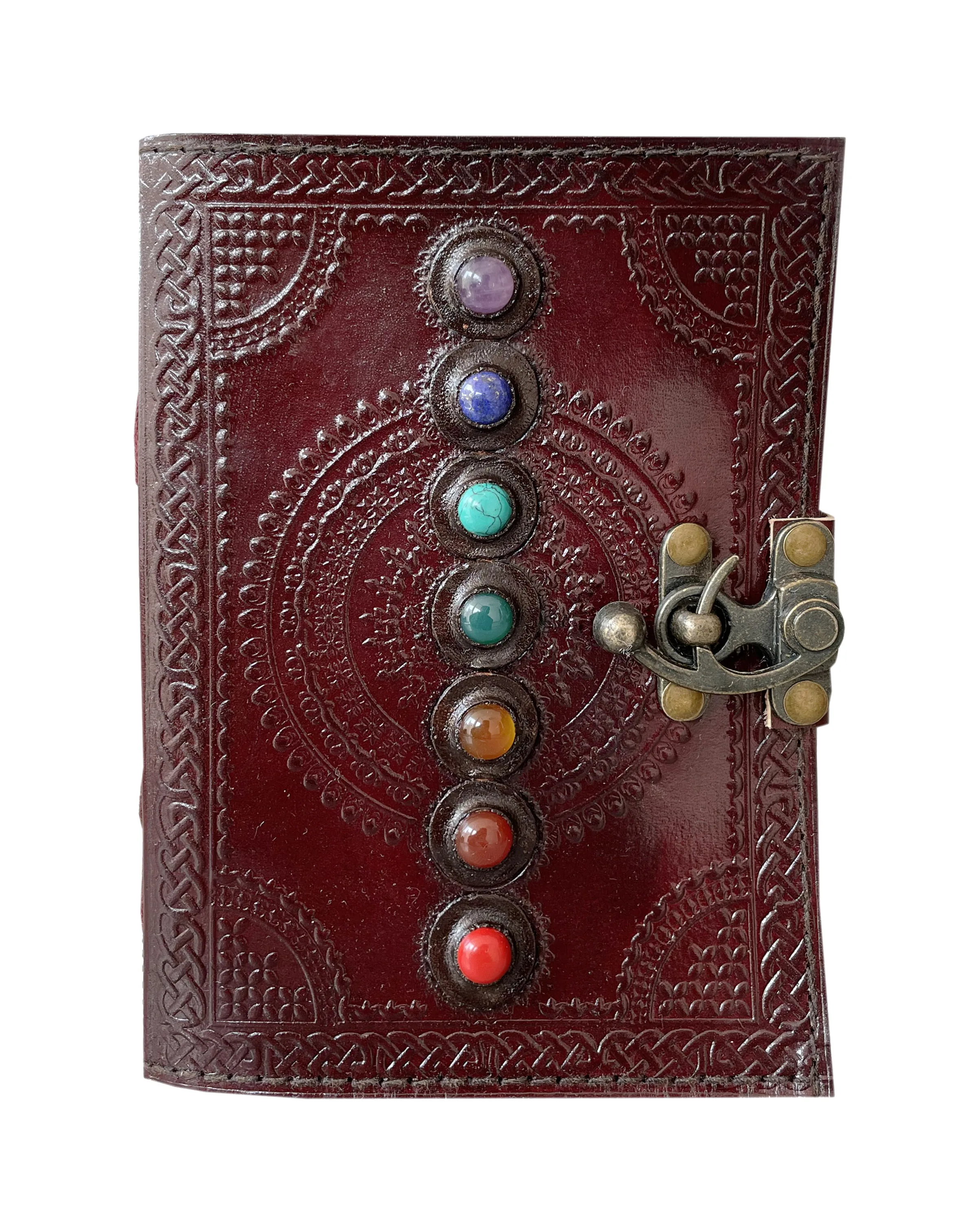 Seven Stone Studded Embossed Genuine Leather Journal Handmade Book Of Shadows Note Book Poetry Book Sketchbook With Double Locks