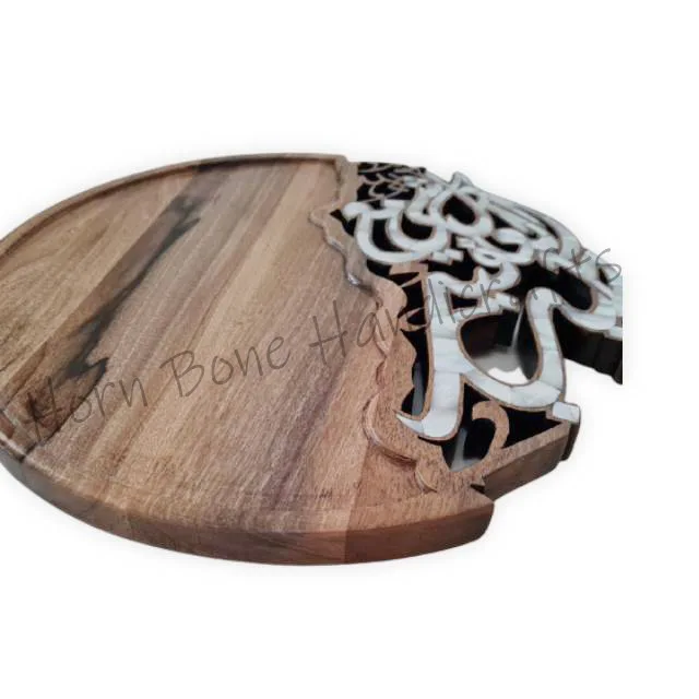 New Arrival for Ramadan and Eid Mother of Pearl Arabic Calligraphic Chocolate Tray Pearl Inlay Wooden Chocolate Packaging Tray