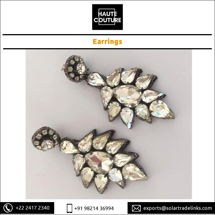 Handmade Silver Rhinestones & Drops by Best Indian Manufacturer Party Wear Drop Shape Crystal Earrings for Women