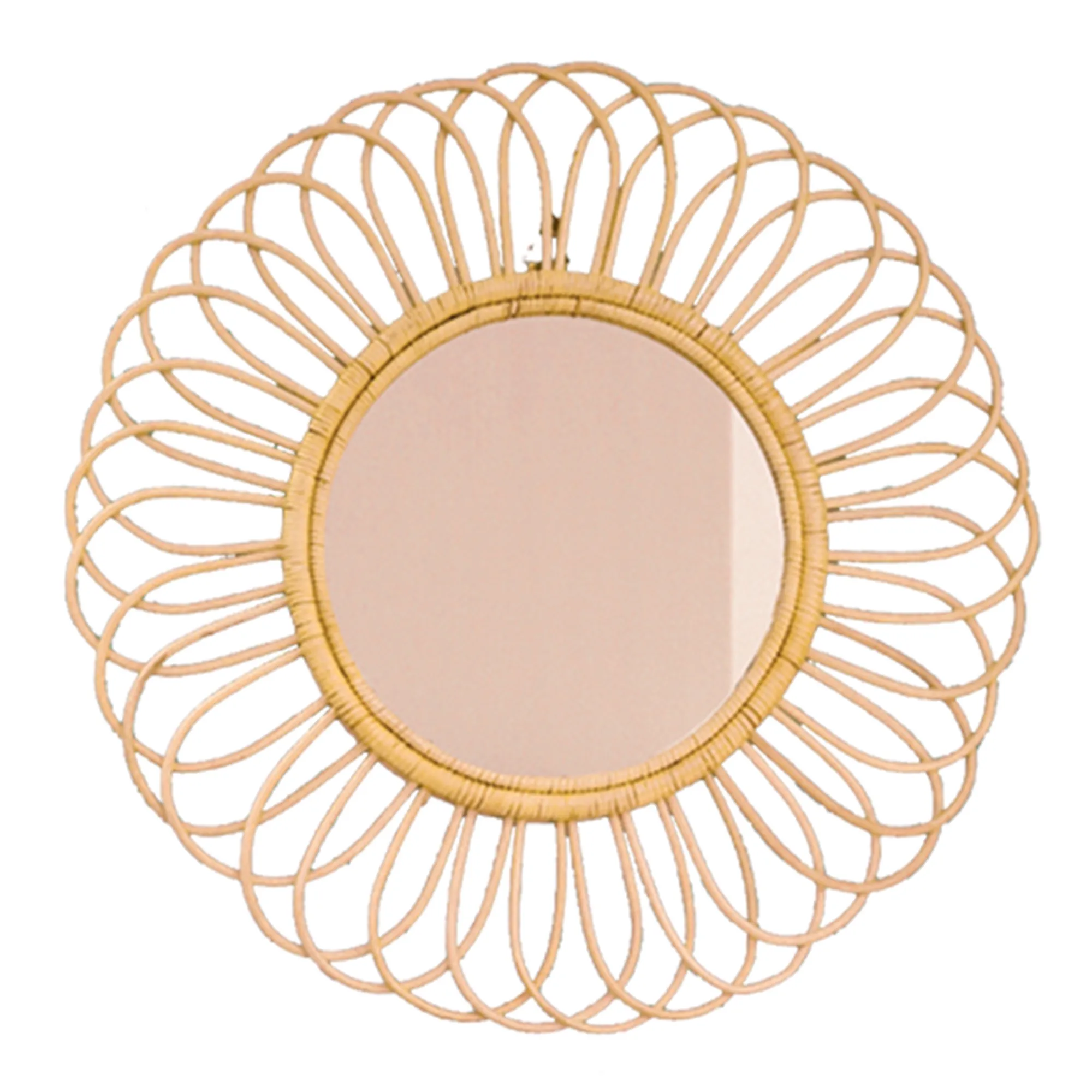 Vietnamese Best Seller Rattan Wall Mirror Round Mirror Flower Mirror For Decoration in Bathroom Bed Room