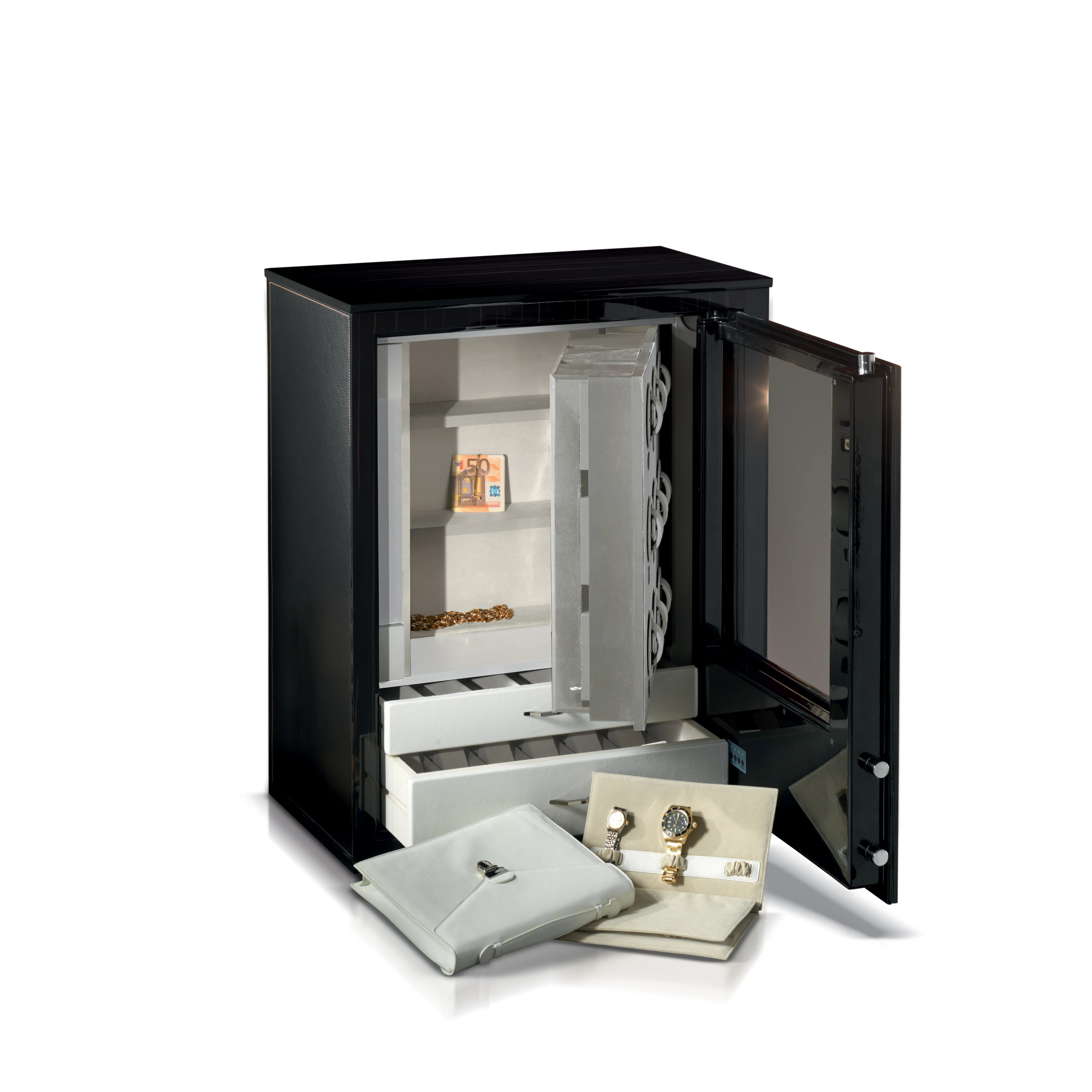 Armoire in polished ebony with safe. Made in Switzerland watch winders