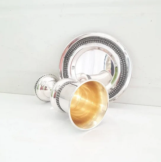 Серебряная чашка KIDDUSH с серебряным покрытием Сделано в Индии уникальный дизайн серебряное покрытие Еврейский стиль оптовая цена