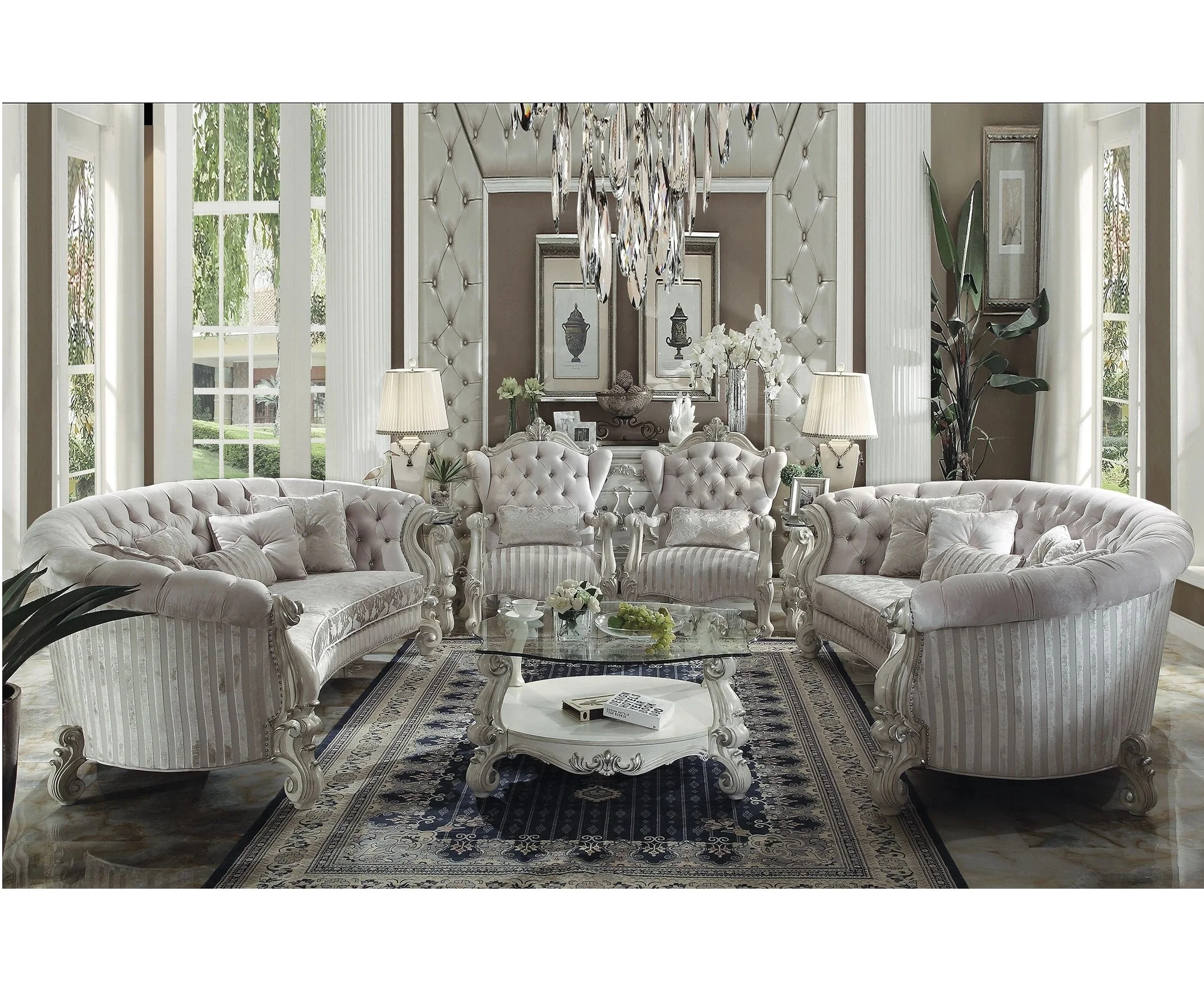 Versailles Ivory Velvet Bone White Sofa Set ,The Versailles Ivory Velvet Living Room Collection