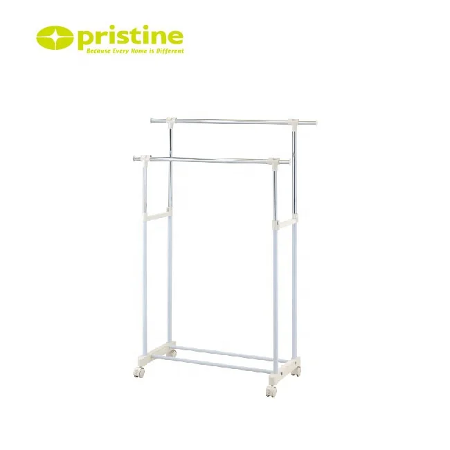 Laundry Products Adjustable Rail double pole rolling garment rack